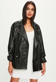Missguided Black Detachable Chain Leather Biker Oversized Jacket Coat M 12 40 Missguided Bikerja Pleather Jacket Leather Jackets Women Custom Leather Jackets
