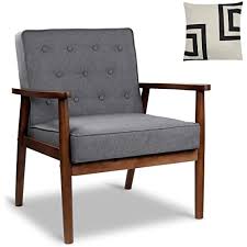 Check spelling or type a new query. Amazon Com Mid Century Retro Modern Accent Chair Wooden Arm Upholstered Tufted Back Lounge Chairs Seat Size 24 4 18 3 Deep Kitchen Dining