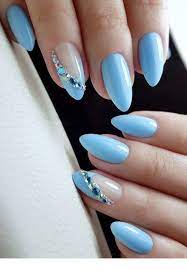 Sweet Light Blue Gel Nails With Some Diamonds Light Blue Nails Manicure Fashion Nails