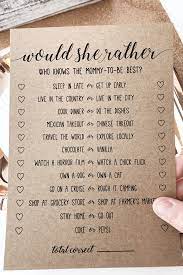 Would She Rather Baby Shower Game Would She Rather Who Knows Mommy Best Baby Shower Games Rustic Baby Shower Activity Cheap Baby Shower Rustic Baby Shower Baby Shower Games Unique