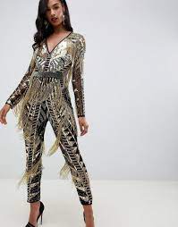 Asos Synthetic Sequin Fringe Cut Out Jumpsuit Lyst