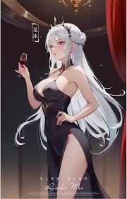 absurdres, character request, copyright request, highres, 1girl, black  dress, braid, breasts, cleavage, covered erect nipples, crown braid, cup,  dress, drinking glass, earrings, evening gown, from side, gem, hair between  eyes, hand on