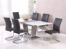 Settle down for family meals and dinner parties with a dining table from our collection. Castello Large Butterfly Extending Dining Table And 6 Grey Chairs White High Gloss And Natural Cfs Furniture Uk