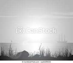 39 high quality collection of ocean sunset drawing by clipartmag. Landscape With Sunset Over Sea Landscape With Sailing Ship Bw Sunset At The Seashore Black And White Vector Illustration Canstock