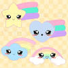 A cute set of coloured rainbows clipart set with additional elements like clouds, heart and stars. 1