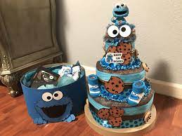 Another Hatbox Diaper Cake For A Cookie Monster Themed Baby Shower By B Starz Pamper Cake Cookie Monster Theme Diaper Cake