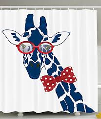 Wildlife bathroom decor accessories for lodge or cabin our wildlife bathroom accessories and hardware feature bears, moose, deer, and other wildlife as the main theme. Giraffe Shower Curtain Wildlife Animal Decor By Ambesonne Fun Whimsical Funny Giraffe Wearing Hipster Sunglasses And Bowtie Polyester Fabric Bathroom Shower Curtain Set With Hooks Navy Red White Hipster Home Decor