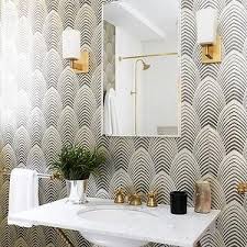 Black And Gold Art Deco Bathroom Carlyle Designs Bathrooms Black And Gold Bathrooms Black And Gold Rooms Cream And Black Wallpaper Small Bathroom Wallpaper Art Deco Bathroom Home Decor
