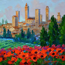 San Gimignano Italy Poppies Mikki Senkarik Painting Italy Painting Street Painting