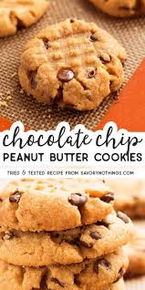 4 Ingredient Chocolate Chip Peanut Butter Cookies Peanut Butter Chocolate Chip Cookies Easy Cookie Recipes Easy Cookies