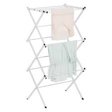 The spa blue fabric exterior, button tufted top and nailhead trim add fashion to a simple household item. Laundry Drying Rack The Container Store