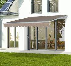 Outsunny 10 X 8 Manual Retractable Sun Shade Patio Awning With Exterior Window Awning Rain Cover Canopy Deck Door Outdoor Shelter Beige Aosom Patio Sun Shades Patio Awning Patio Canopy