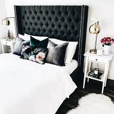 Black Upholstered Headboard And Shout Out To The Green Velvet Pillow Designs 2018 Woman Bedroom Home Bedroom Bedroom Interior