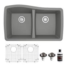 Check spelling or type a new query. Karran Undermount Quartz Composite 33 50 50 Double Bowl Kitchen Sink Kit Grey Karran Qu 720 Gr Pk1