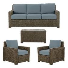 Hampton Bay Laguna Point 4 Piece Brown Wicker Outdoor Patio Deep Seating Set With Standard Quarry Red Cushions 65 516183 In 2020 Deep Seating Blue Cushions Hampton Bay