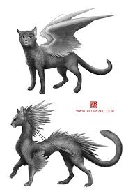 Winged cat angel statue at home. Winged Cats Mythical Creatures Meow Art Character Drawing