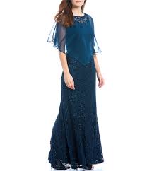 Ignite Evenings 2 Piece Chiffon Capelet Long Sequin Lace Gown Dillards