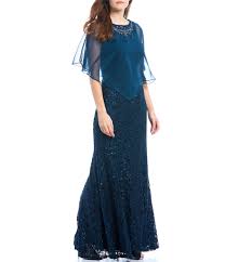 ignite evenings 2 piece chiffon capelet long sequin lace gown dillards