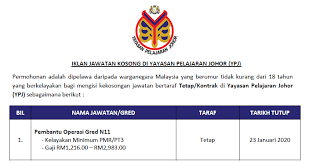 Perkhidmatan awam negeri johor calon yang sesuai untuk mengisi kekosongan jawatan perkhidmatan awam negeri johor terkini 2020. Jawatan Kosong Di Yayasan Pelajaran Johor Ypj Tarikh Tutup 23 Januari 2020 Jawatan Kosong Kerajaan 2020 Terkini