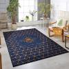 Navy blue carpet rugs comprise an upper layer of pile inoculated into a backing material and could be woven, knitted or embroidered. 1