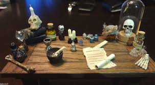 Miniature Halloween Witch Wizard Apothecary Table With Glow In The Dark Candles Candles Dark Candles Halloween Witch