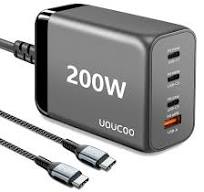 UOUCOO 200W USB C Ladegerät GAN Charger Mehrfach,100W+100W 4 Port  Schnellladegerät USB C Ladestation/Netzteil,mit 2m PD Kabeln,für MacBook ...