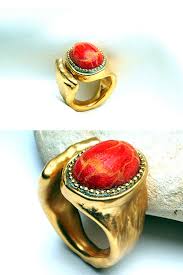 Red Coral Ring Gold Gemstone Ring Chunky Gold Ring Large Etsy Gold Gemstone Ring Large Stone Rings Coral Stone Ring