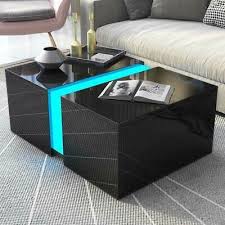 Modern High Gloss Black Coffee Side Table Living Room Furniture Rgb Led Light Living Room Side Table Centre Table Design Hookah Lounge Decor