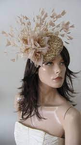 Gold Beaded Silk Flowers And Swarovski Crystals With Feathers Big Fascinator Headpiece For Day White Floral Headpiece Mother Of The Bride Hats Gold Fascinator