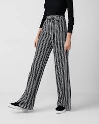 Black And White Striped Flare Pants Outfit Petite High Waisted Sash Waist Wide Leg Pant With Images High Waisted Pants Outfit Wide Leg Pants Wide Leg Dress Pants