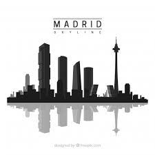 Skyline de madrid desde el templo de debod con vista de madrid palacio real y zona centro. Free Vector Madrid Skyline Silhouette