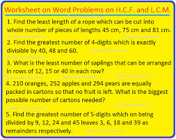 Worksheet On Word Problems On H C F And L C M In 2020 Word Problems Words Lcm