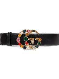 Black And Gold Gucci Belt Womens Gucci Leather Belt With Crystal Double G Buckle Farfetch Gucci Leather Belt Womens Designer Belts Gucci Leather