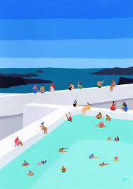 Santorini Chill Art Print Of Original Painting By Helo Etsy In 2020 Framed Art Prints Art Prints Sun Art