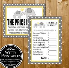 Baby shower games in 3 different colors! Price Is Right Baby Shower Game Yellow Elephant Neutral Theme Wittyprintables