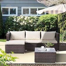 Cheap Mecor Wicker Patio Furniture Set 5 Pc Outdoor Rattan Furniture Set Cushioned Sectional Sofa Glass Coffee Table Garden Backyard Lawn Furniture Brown Outdoor Patio Furniture Sets Wicker Patio Furniture Set Patio Sofa