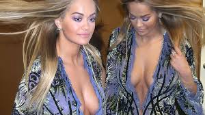 Rita Ora nipple reveal in netted lace gown