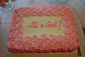 Redecorated A Costco Sheet Cake Using Pink Rosettes Baby Shower Cakes Girl Pink Baby Shower Cake Baby Shower Cakes For Boys