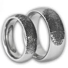 Couples Custom Engraved Tungsten Fingerprint Rings His And Etsy In 2021 Fingerprint Ring Wedding Rings Matching Wedding Bands