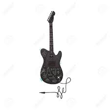 When guitar strings (or any metal) moves through the magnetic field, an electrical current is the traditional method for wiring a humbucker is to wire the coils in series: Vector Flat Electric Guitar Black Colored With Jack Cable Audio Royalty Free Cliparts Vectors And Stock Illustration Image 96928277