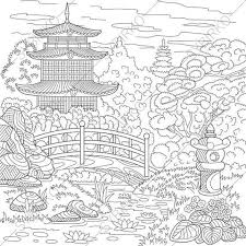Chinese Pagoda Japanese Garden Coloring Pages Coloring Book Pages For Kids And Adults Instant Stress Coloring Book Coloring Books Anti Stress Coloring Book