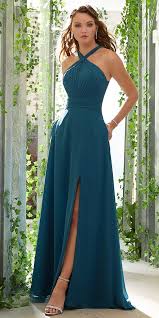 Conspicuous Chiffon Halter Neckline A Line Bridesmaid Dresses With Pockets Split Halter Bridesmaid Dress Halter Dress Formal Prom Dresses Long Lace