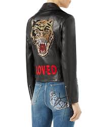 Gucci Black Loved Tiger Embroidered Leather Jacket Lyst Embroidered Leather Jacket Leather Jacket Embroidered Leather