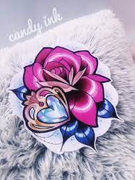 Neo Traditional Rose Crystal Diamond Heart Girly Tattoo Design Rose Tattoos Traditional Tattoo Design Flower Tattoos