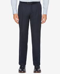 Perry Ellis Men S Portfolio Classic Regular Fit Elastic Waist Double Pleated Cuffed Dress Pants Reviews Pants Men Macy S Dress Pants Dress Trousers Pants