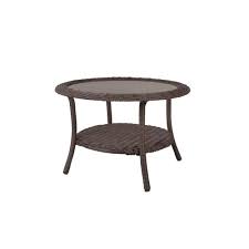 Hampton Bay Cambridge Brown Round Wicker Outdoor Coffee Table 65 17148b0 The Home Depot Outdoor Coffee Tables Coffee Table Wicker Coffee Table