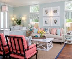 Modern Light Blue White Coastal Interiors With Pops Of Coral Coastal Decor Ideas Interior Design Diy Shopping
