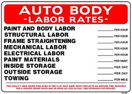 Auto Body Labor Rates 20x28 Heavy Duty Plastic Sign