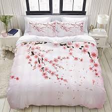 Zoanen Housse De Couette 240x260cm Branche De Cerisier Japonais Avec Fleurs Epanouies Parure De Lit 2 Perso Parure De Lit Lit 2 Personnes Housse De Couette