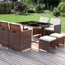 Patio furniture at the great escape, you'll find the area's largest selection of patio furniture — dining sets, sectionals, fire tables and more. Walnew 9 Pieces Patio Dining Sets Outdoor Furniture Patio Wicker Rattan Chairs And Tempered Glass Table Sectional Set Conversation Set Cushioned With Ottoman Beige Walmart Com Walmart Com